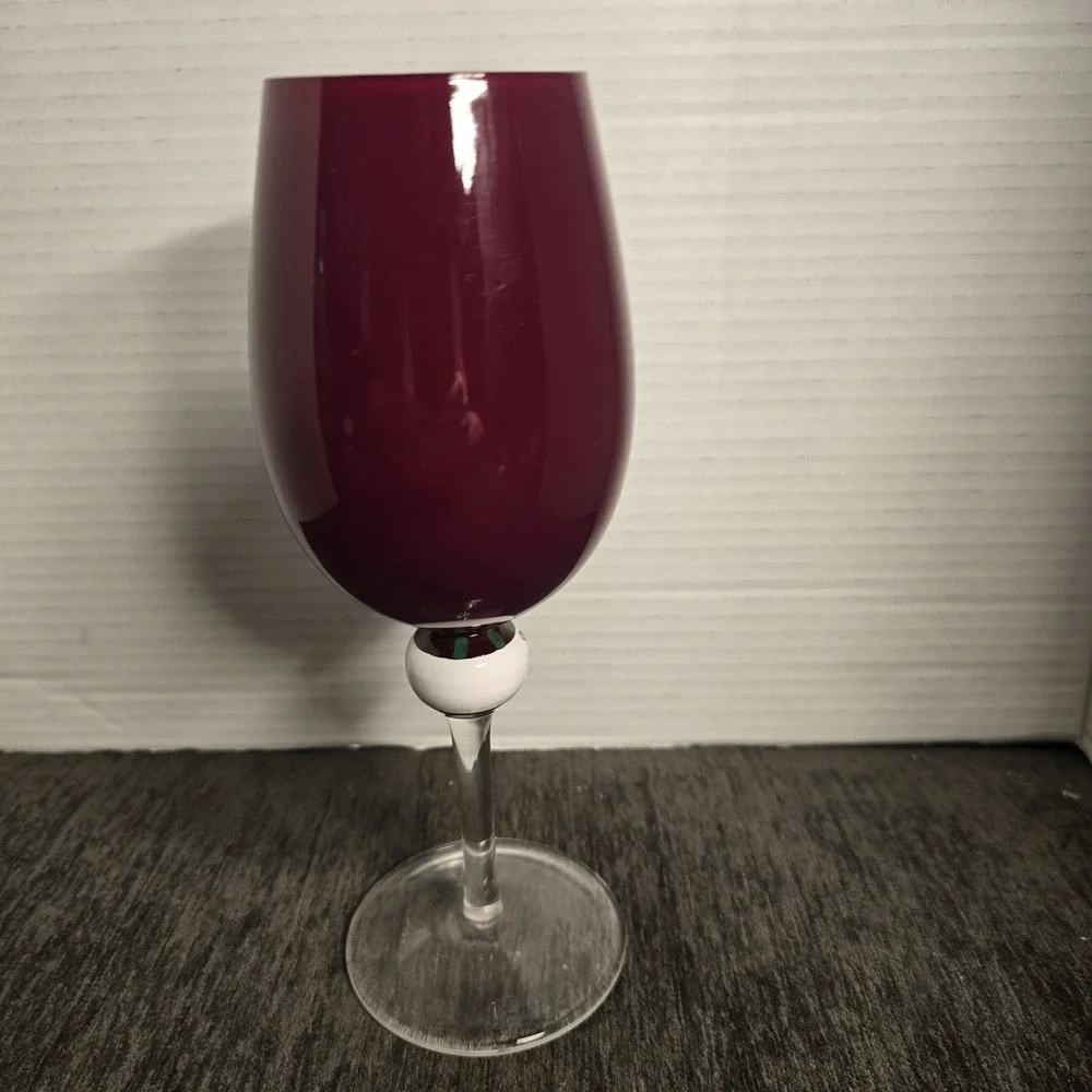 Holiday Hand Painted Cranberry Red Wine Glass Christmas Ornament Stem 9 Inch